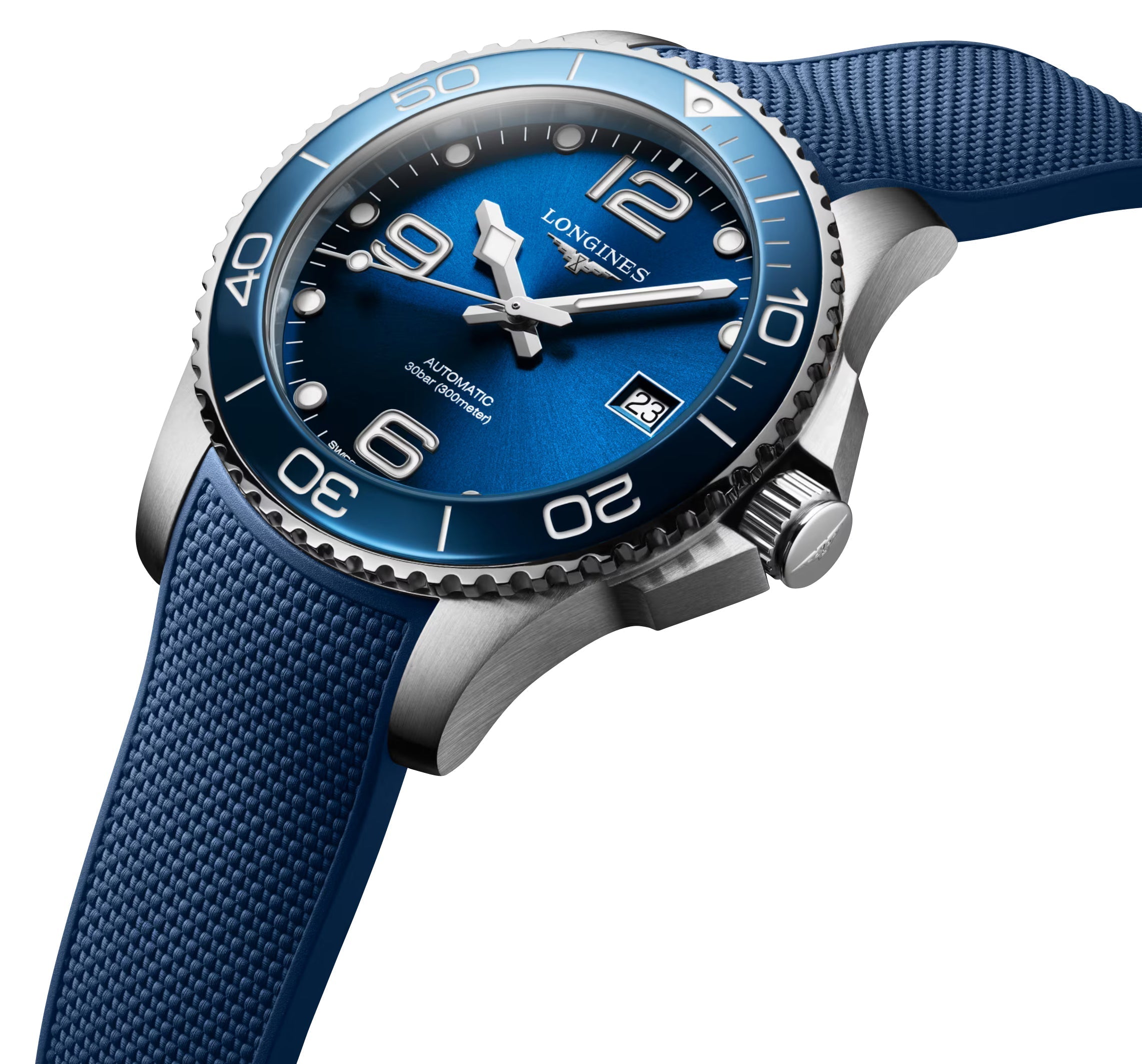 Longines HydroConquest Automatic Stainless Steel Blue Dial Blue Rubber Strap Date Divers Mens Watch L3.780.4.96.9 wholesalehk.shop