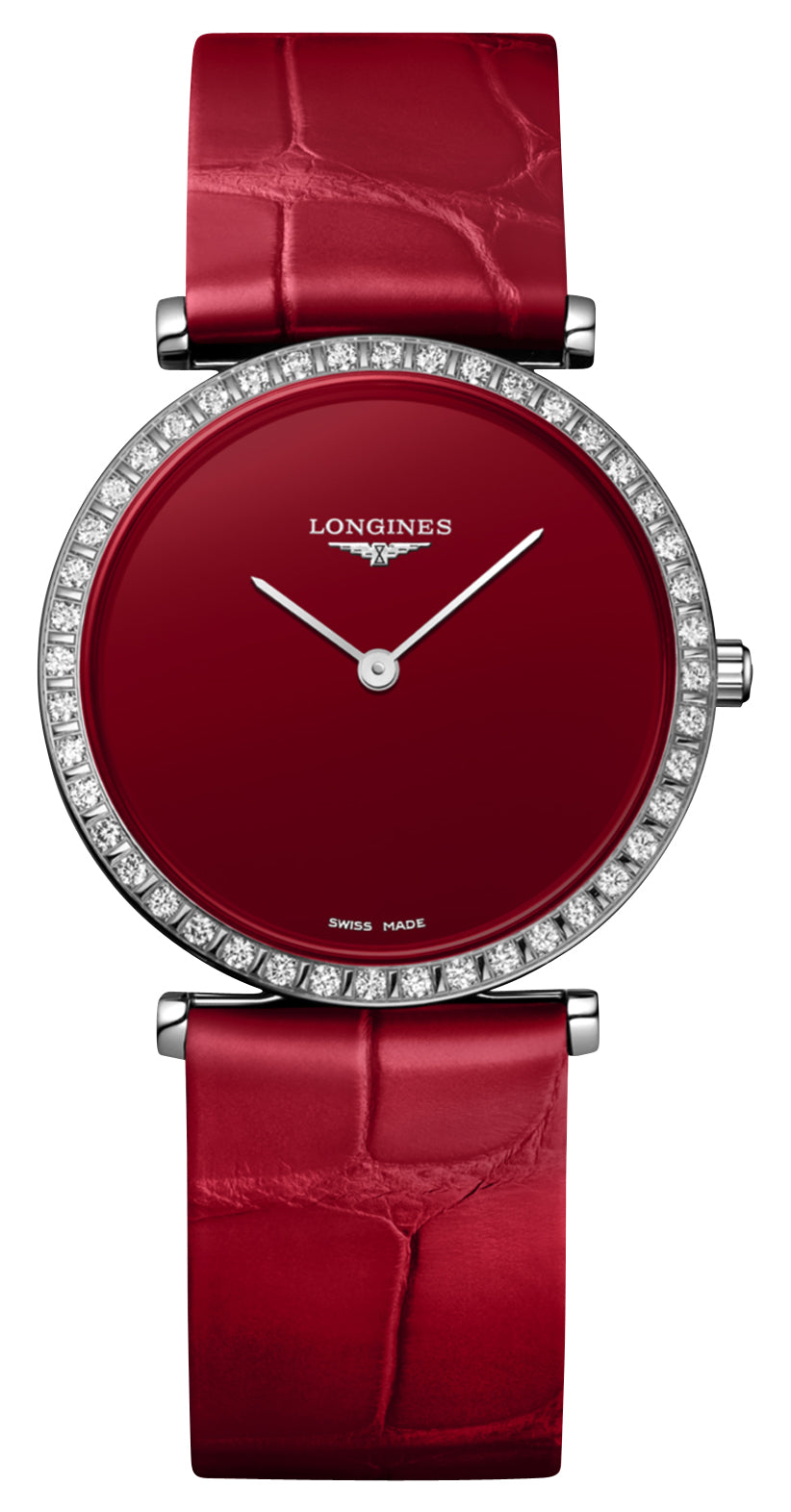 Longines La Grande Classique Monochrome Stainless Steel Red Dial Red Leather Strap Diamonds Quartz Womens Watch L4.523.0.91.2 wholesalehk.shop
