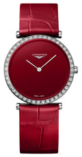 Longines La Grande Classique Monochrome Stainless Steel Red Dial Red Leather Strap Diamonds Quartz Womens Watch L4.523.0.91.2 wholesalehk.shop