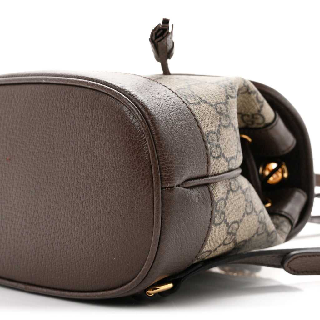 GG Supreme Monogram Textured Dollar Calfskin Web Mini Ophidia Chain Drawstring Backpack Beige Brown wholesalehk.shop