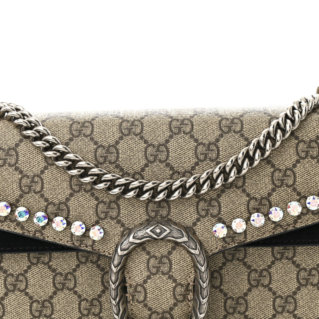 GG Supreme Monogram Crystal Small Dionysus Shoulder Bag Black wholesalehk.shop