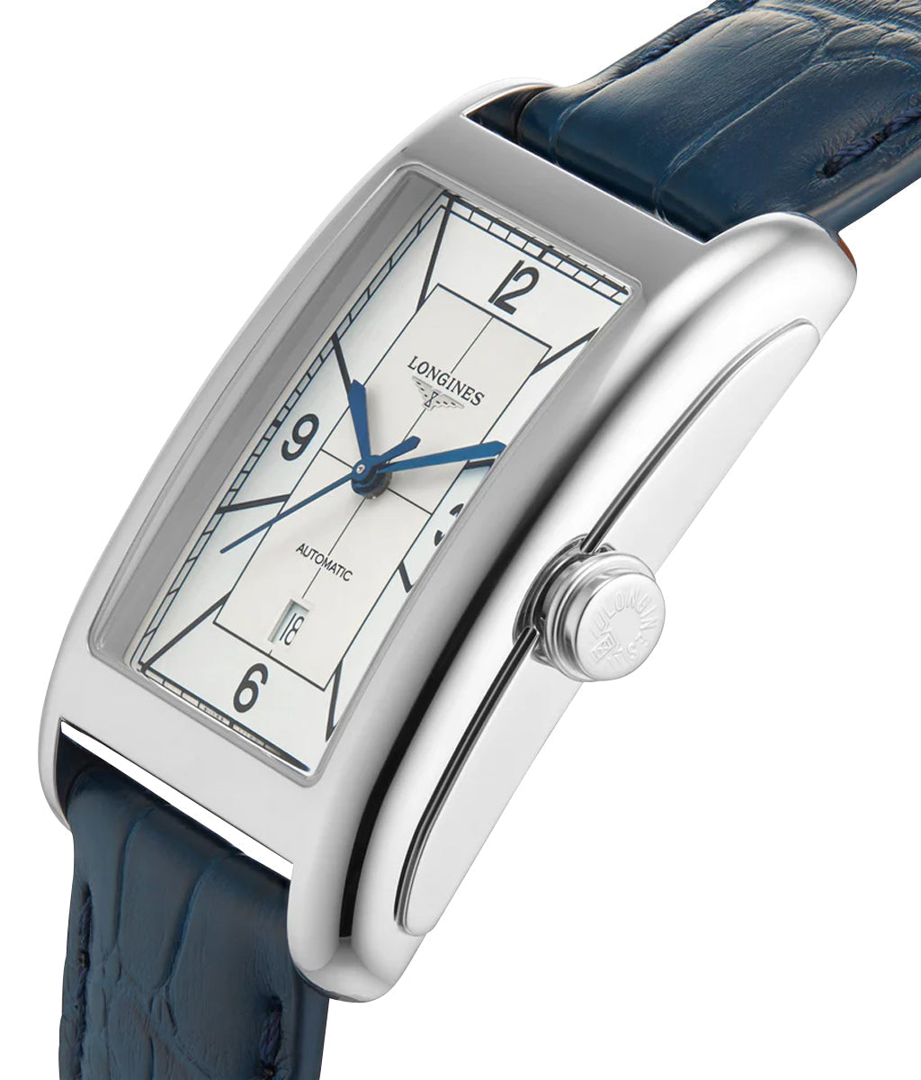 Longines DolceVita Automatic Stainless Steel Silver Dial Blue Leather Strap Date Unisex Watch L5.757.4.73.9 wholesalehk.shop