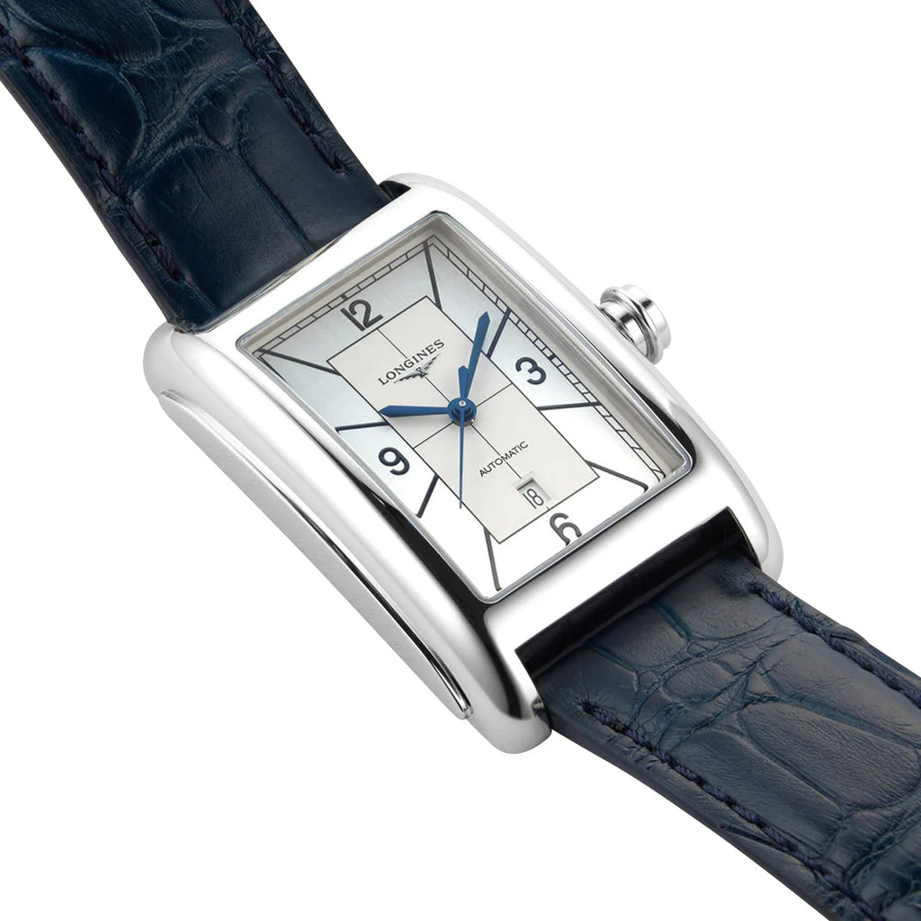 Longines DolceVita Automatic Stainless Steel Silver Dial Blue Leather Strap Date Unisex Watch L5.757.4.73.9 wholesalehk.shop