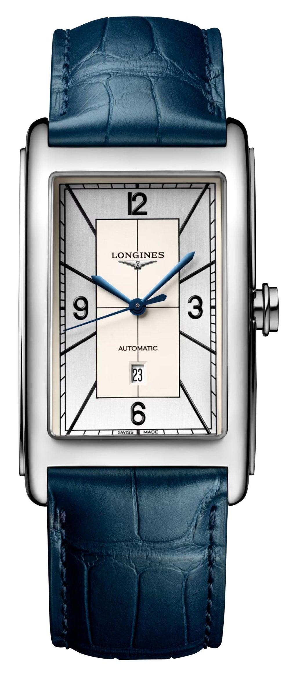 Longines DolceVita Automatic Stainless Steel Silver Dial Blue Leather Strap Date Mens Watch L5.767.4.73.9 wholesalehk.shop