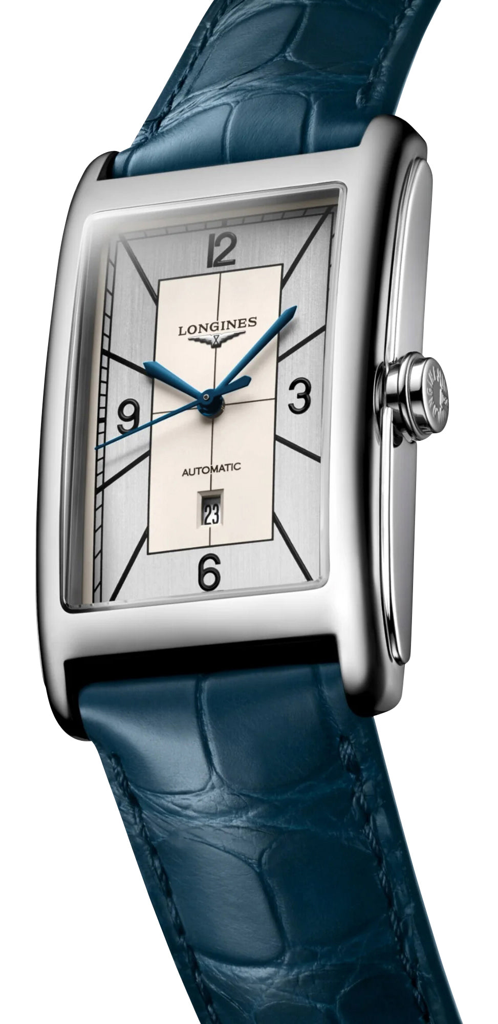 Longines DolceVita Automatic Stainless Steel Silver Dial Blue Leather Strap Date Mens Watch L5.767.4.73.9 wholesalehk.shop