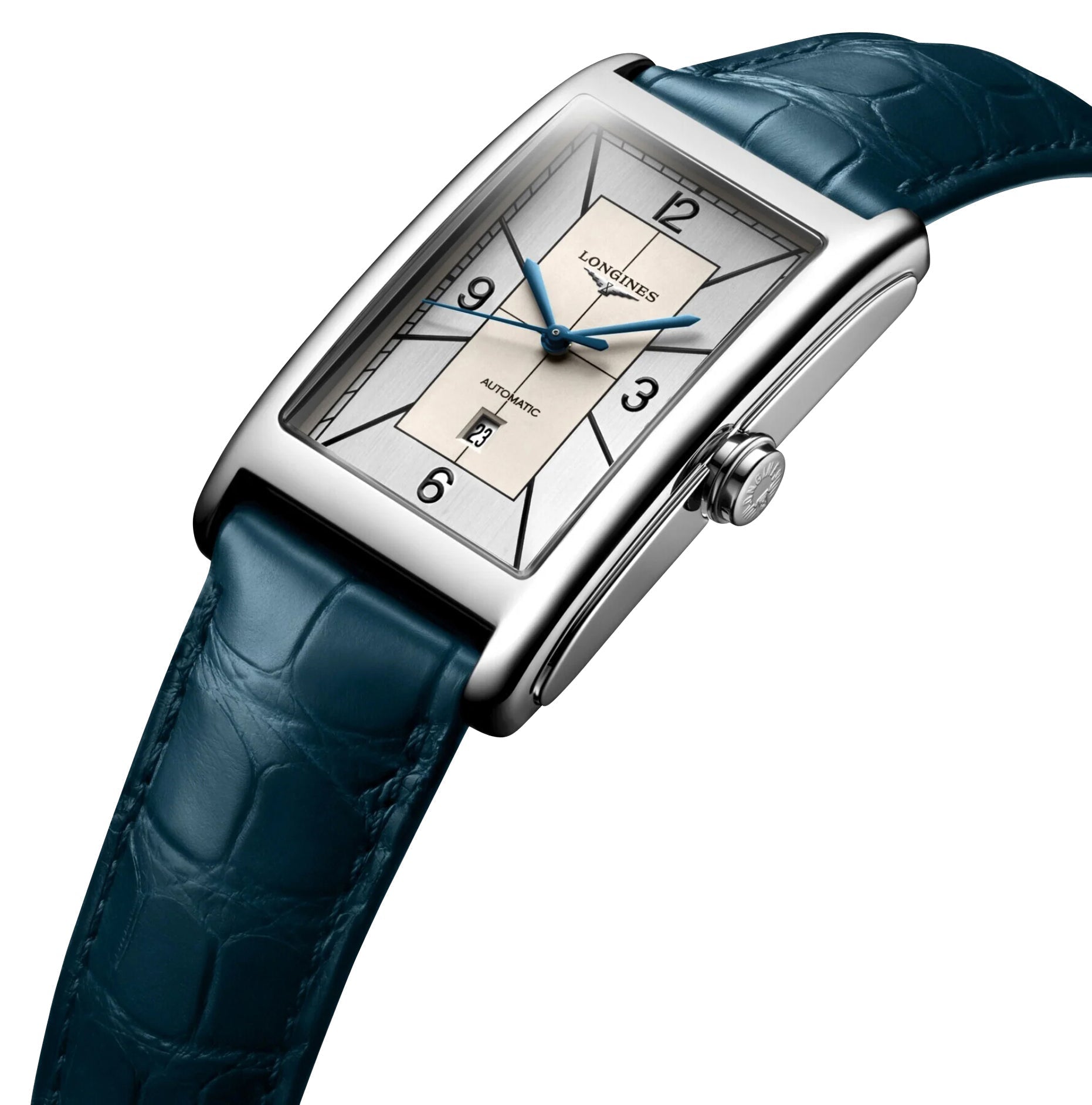 Longines DolceVita Automatic Stainless Steel Silver Dial Blue Leather Strap Date Mens Watch L5.767.4.73.9 wholesalehk.shop