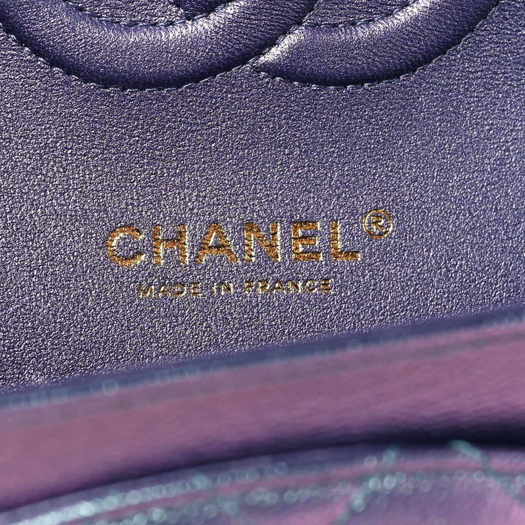 Iridescent Caviar Quilted Medium Double Flap Purple wholesalehk.shop
