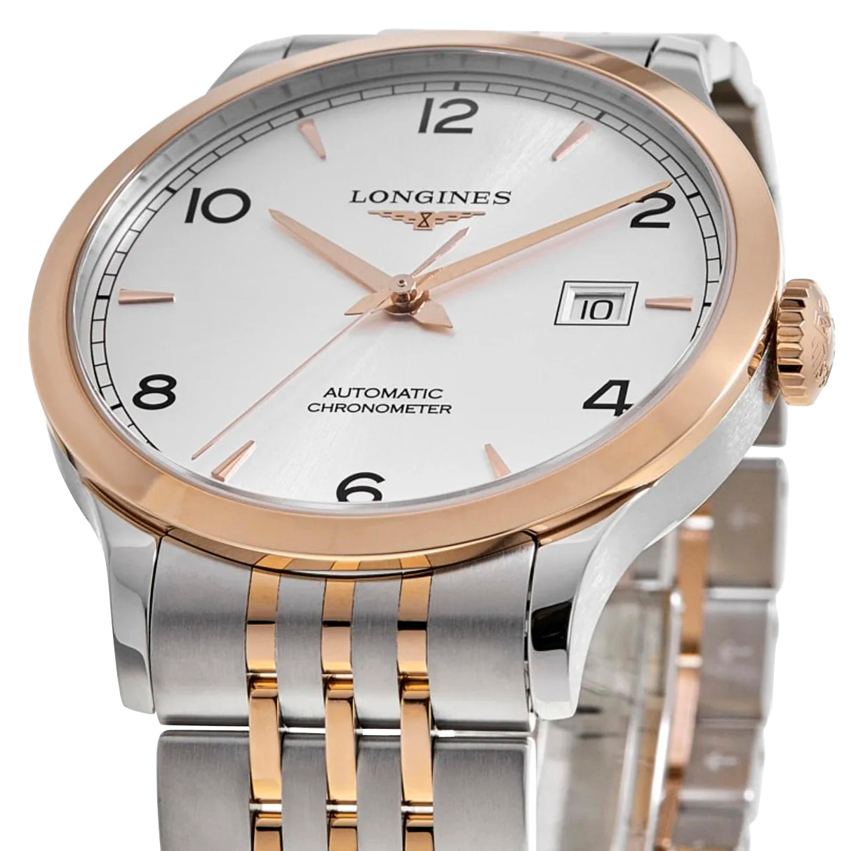 Longines Record Automatic COSC Stainless Steel & 18K Rose Gold Silver Dial Date Mens Watch L2.821.5.76.7 wholesalehk.shop