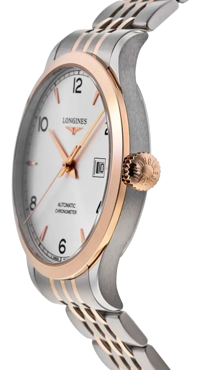 Longines Record Automatic COSC Stainless Steel & 18K Rose Gold Silver Dial Date Mens Watch L2.821.5.76.7 wholesalehk.shop