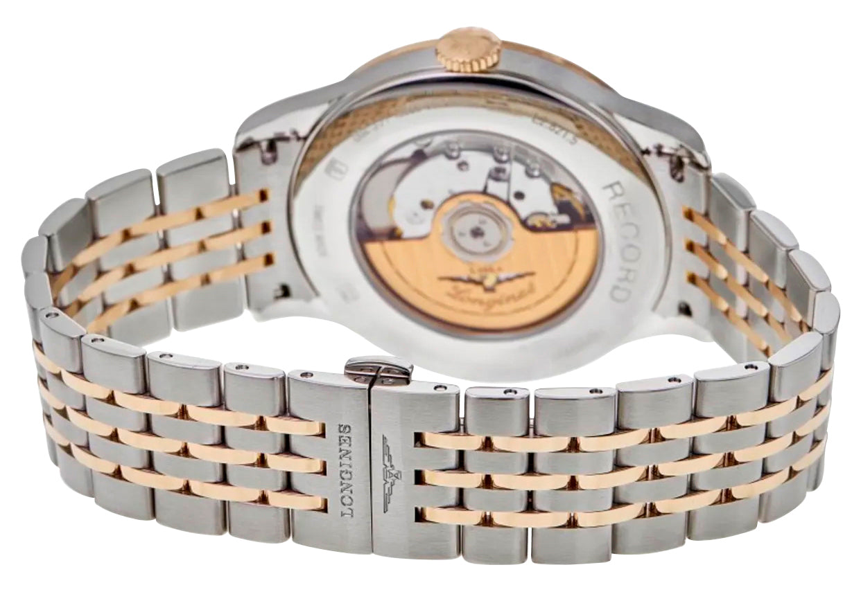 Longines Record Automatic COSC Stainless Steel & 18K Rose Gold Silver Dial Date Mens Watch L2.821.5.76.7 wholesalehk.shop