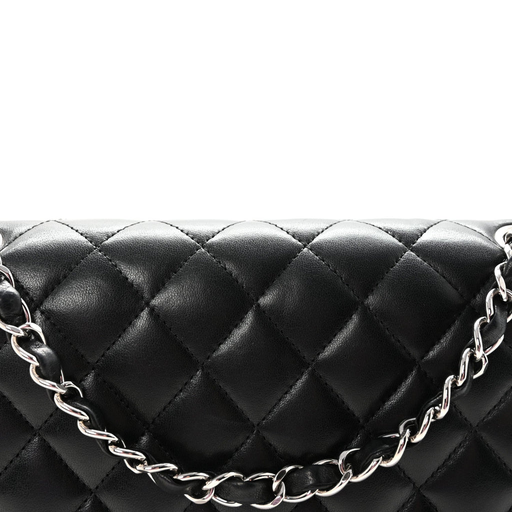 Lambskin Quilted Medium Double Flap Black wholesalehk.shop