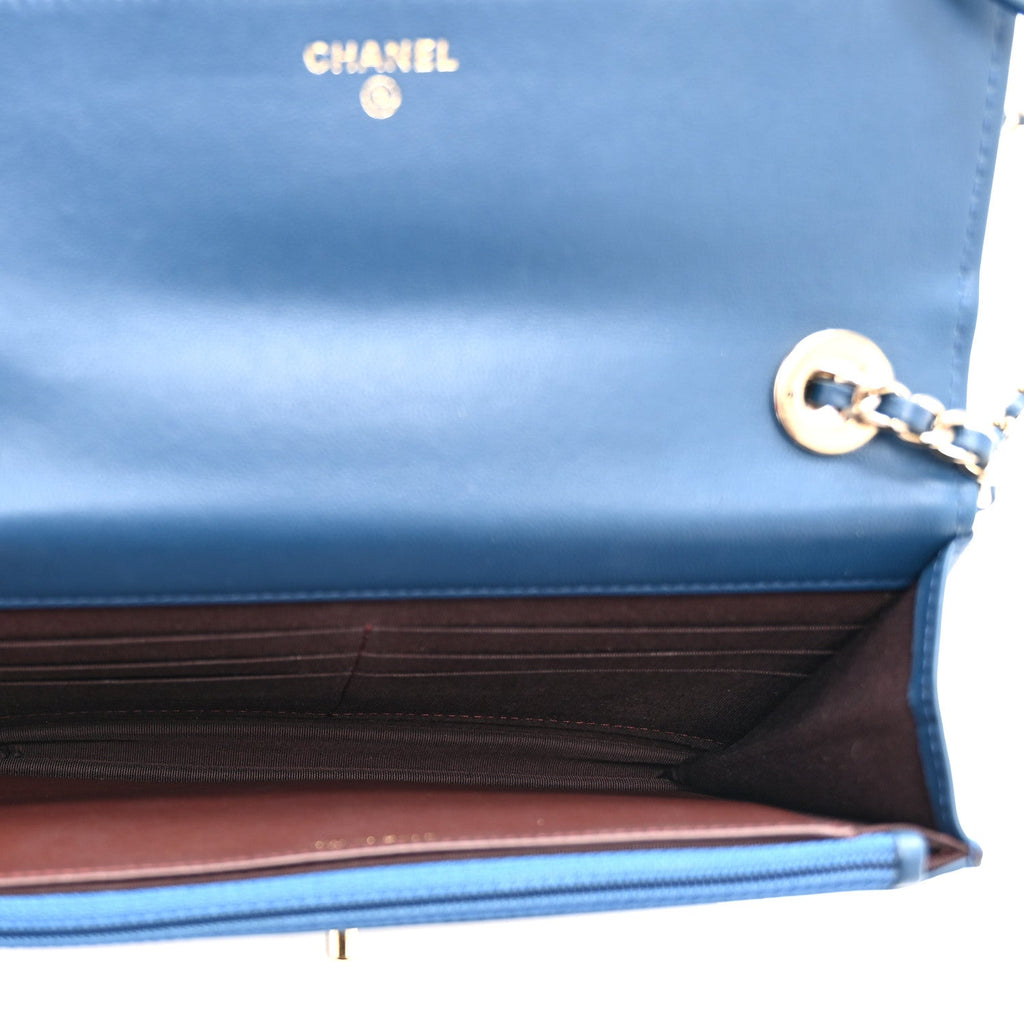 Lambskin Quilted Trendy CC Wallet On Chain WOC Blue wholesalehk.shop