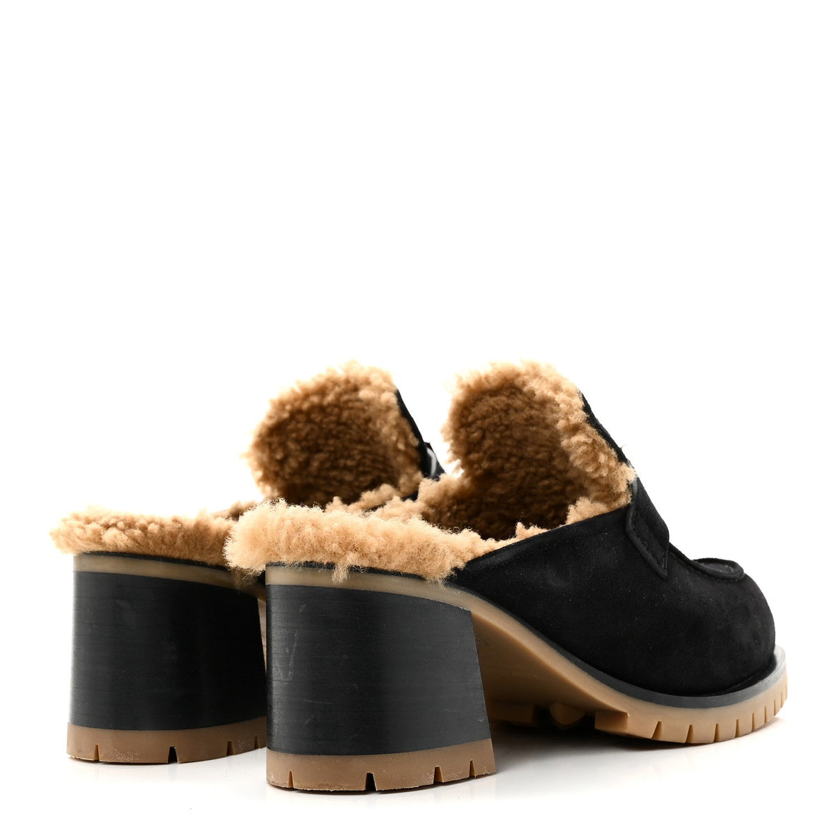 Suede Goatskin Woolskin Flore 60 Mules 36.5 Black Camel wholesalehk.shop