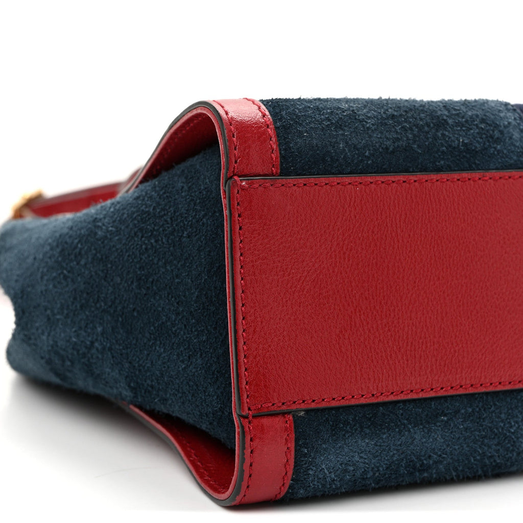 Suede Calfskin Web Small Ophidia Tote Bag New Blue Romantic Cherry wholesalehk.shop