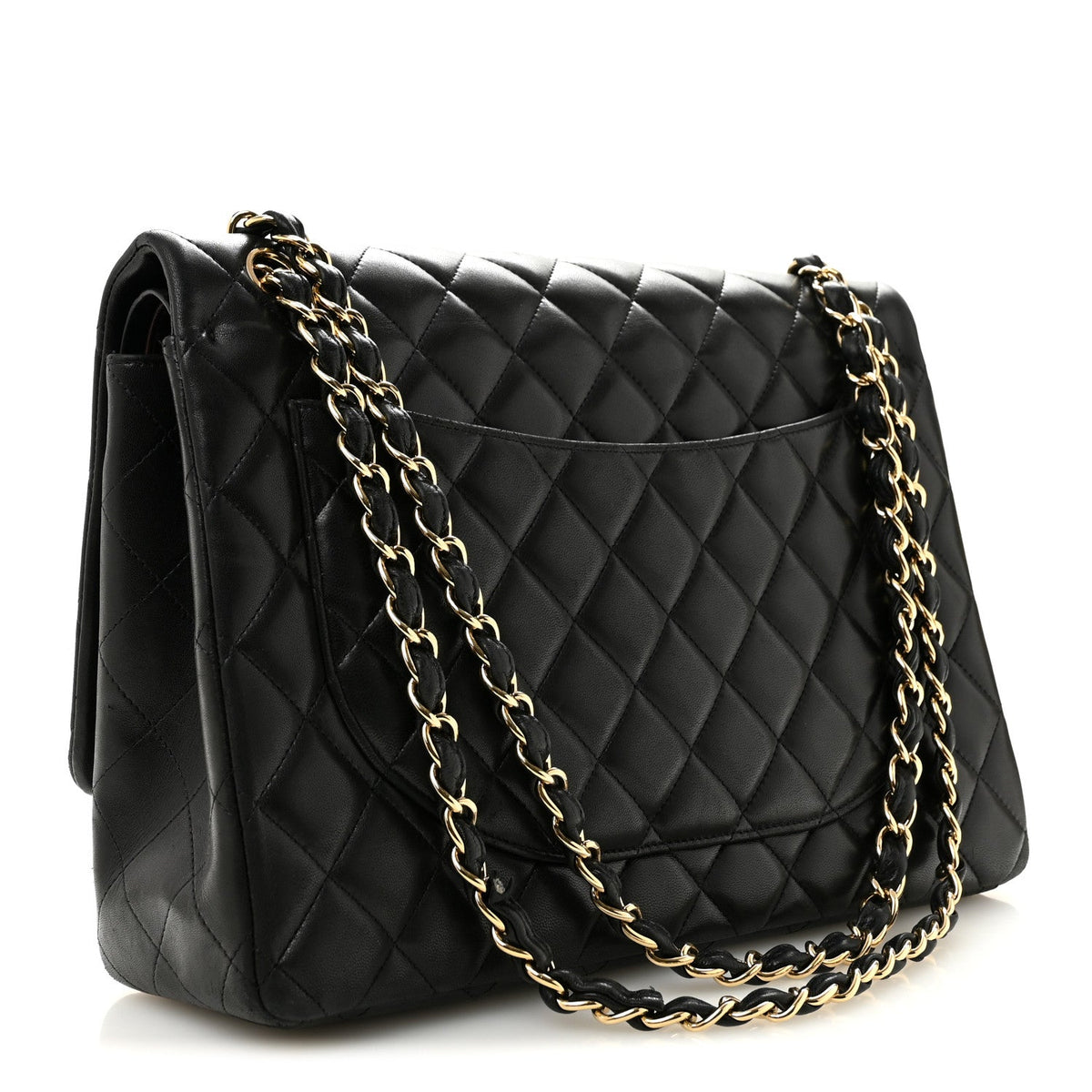 Lambskin Quilted Maxi Double Flap Black wholesalehk.shop