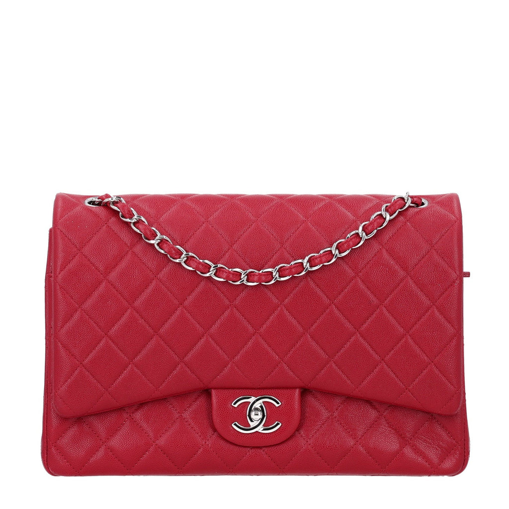 Caviar Quilted Maxi Double Flap Dark Red wholesalehk.shop