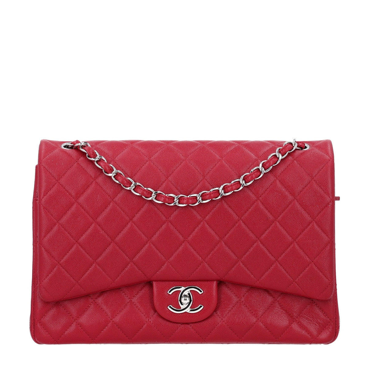 Caviar Quilted Maxi Double Flap Dark Red wholesalehk.shop
