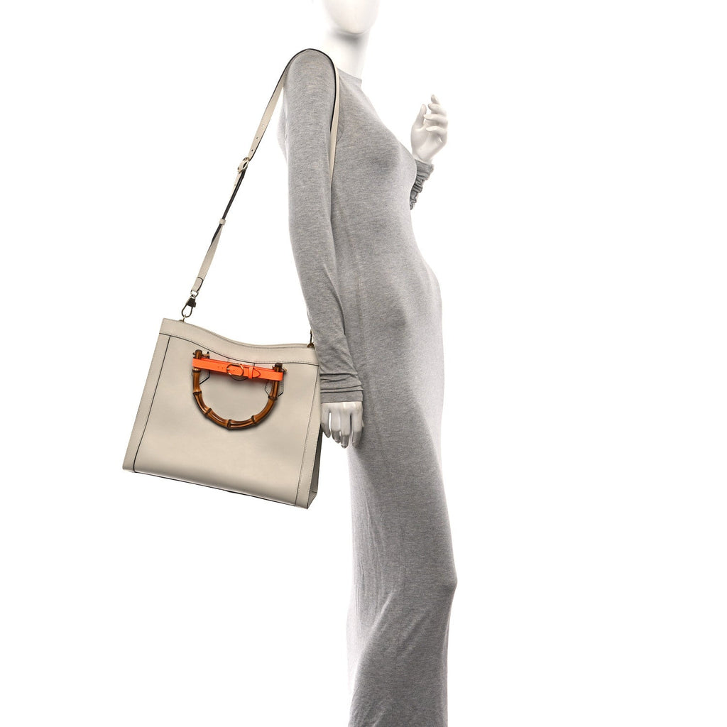 Wonka Grain Calfskin Medium Diana Tote Bag Mystic White Orange Fluo wholesalehk.shop