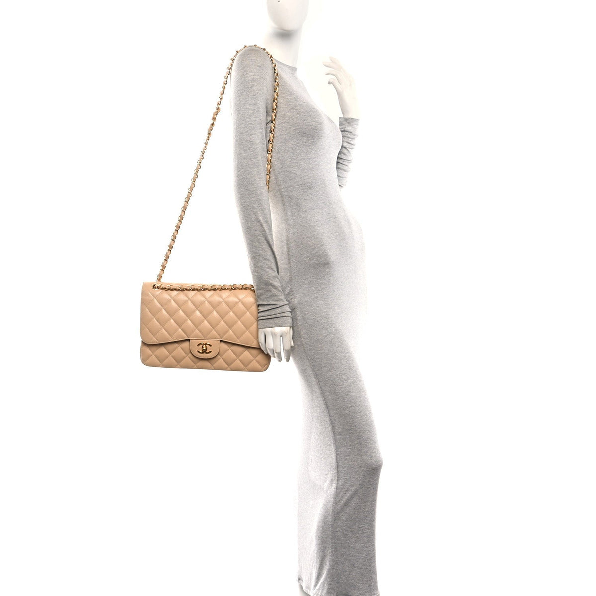 Caviar Quilted Jumbo Double Flap Beige wholesalehk.shop