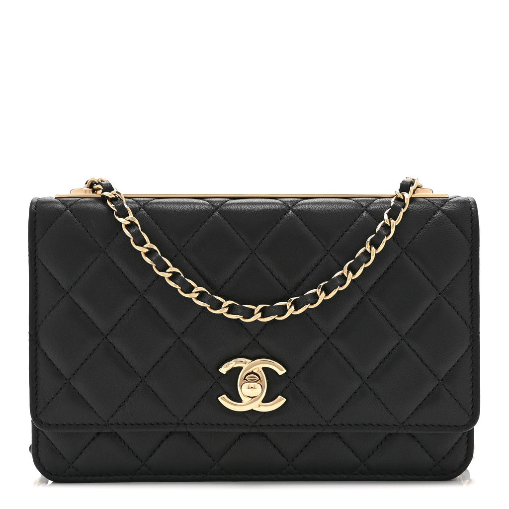Lambskin Quilted Trendy CC Wallet On Chain WOC Black wholesalehk.shop