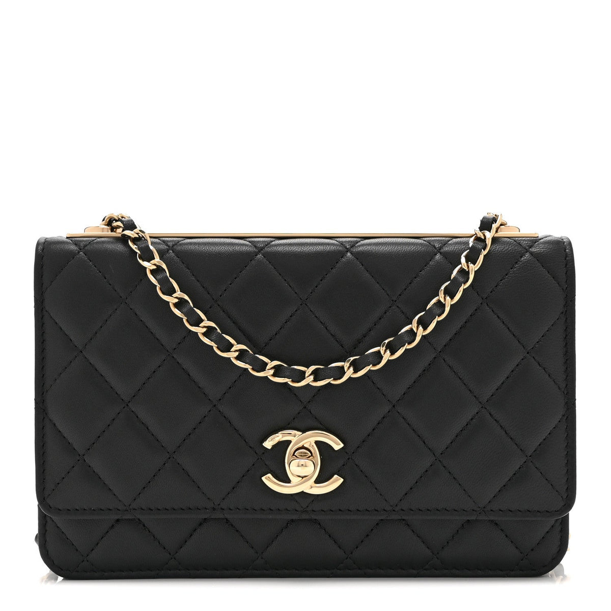 Lambskin Quilted Trendy CC Wallet On Chain WOC Black wholesalehk.shop