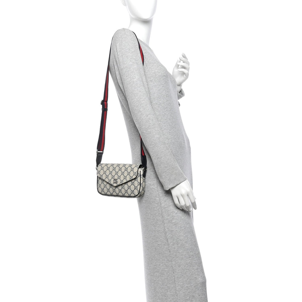 GG Supreme Monogram Textured Dollar Calfskin Web Mini Ophidia Envelope Shoulder Bag Beige Blue wholesalehk.shop