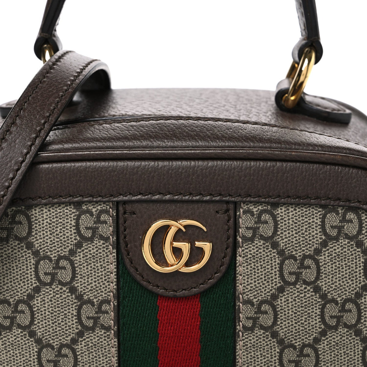 GG Supreme Monogram Textured Dollar Calfskin Mini Ophidia Top Handle Square Shoulder Bag Beige Ebony New Acero wholesalehk.shop