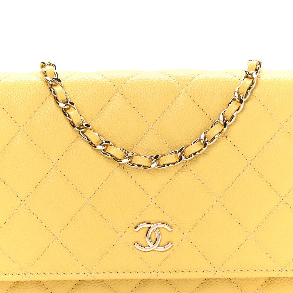 Caviar Quilted Tiny CC Wallet On Chain WOC Yellow wholesalehk.shop