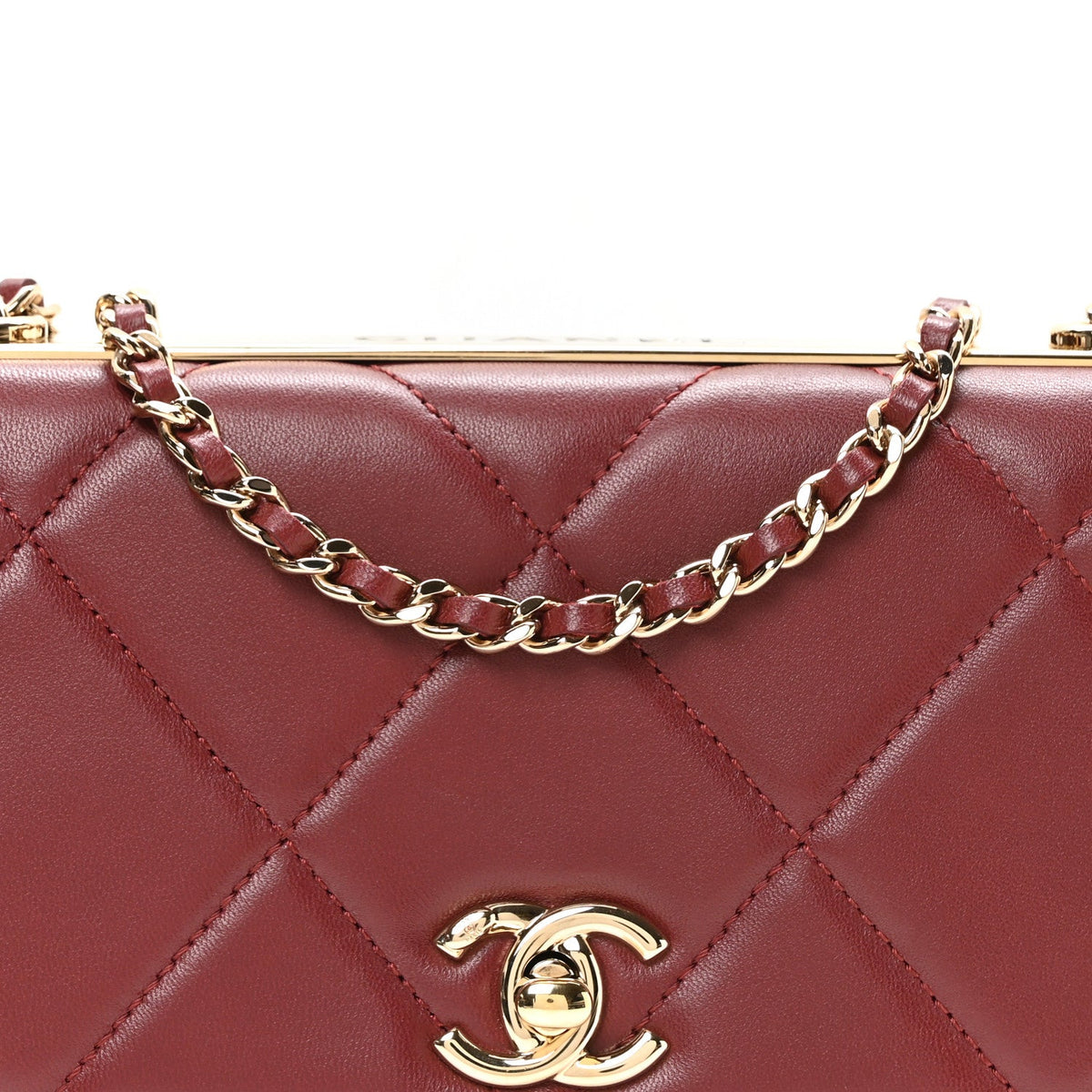 Lambskin Quilted Trendy CC Wallet On Chain WOC Burgundy wholesalehk.shop