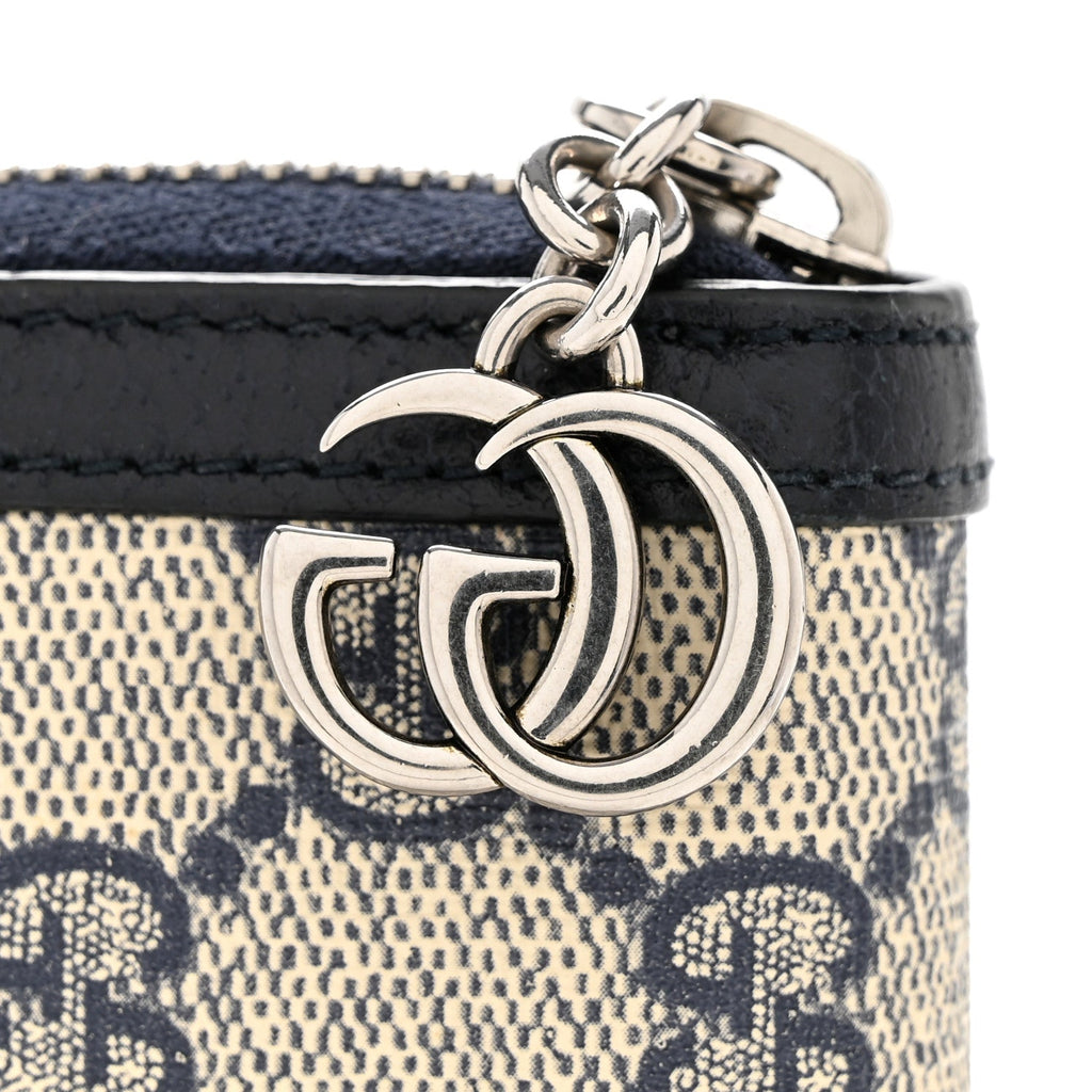 GG Supreme Monogram Textured Dollar Calfskin Web Ophidia Zip Around Wallet Beige Blue wholesalehk.shop