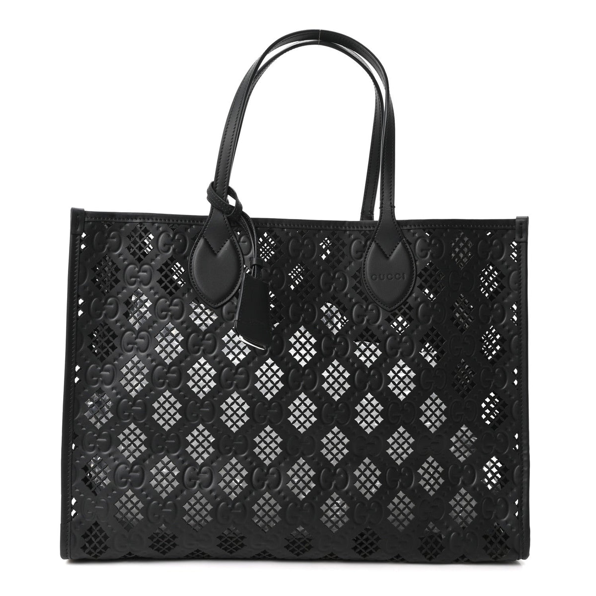Calfskin GG Monogram Diamond Cut Medium Ophidia Tote Bag Black wholesalehk.shop