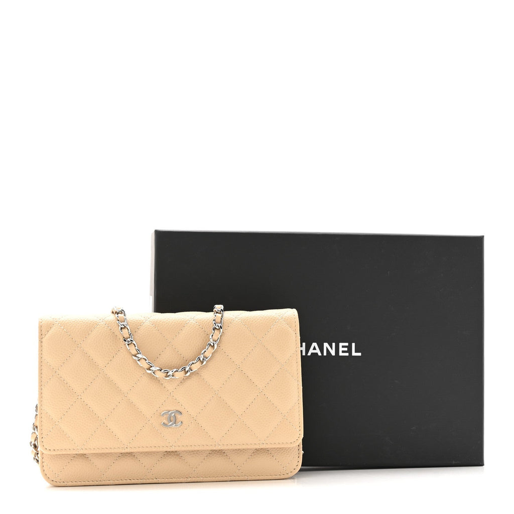 Caviar Quilted Wallet on Chain WOC Beige wholesalehk.shop