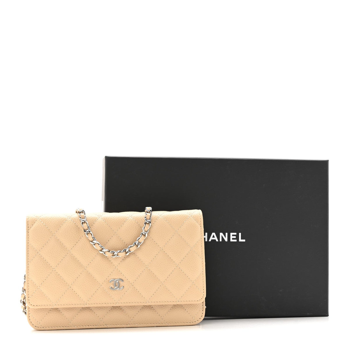 Caviar Quilted Wallet on Chain WOC Beige wholesalehk.shop