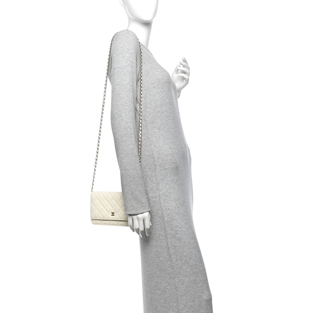 Caviar Quilted Wallet on Chain WOC White wholesalehk.shop