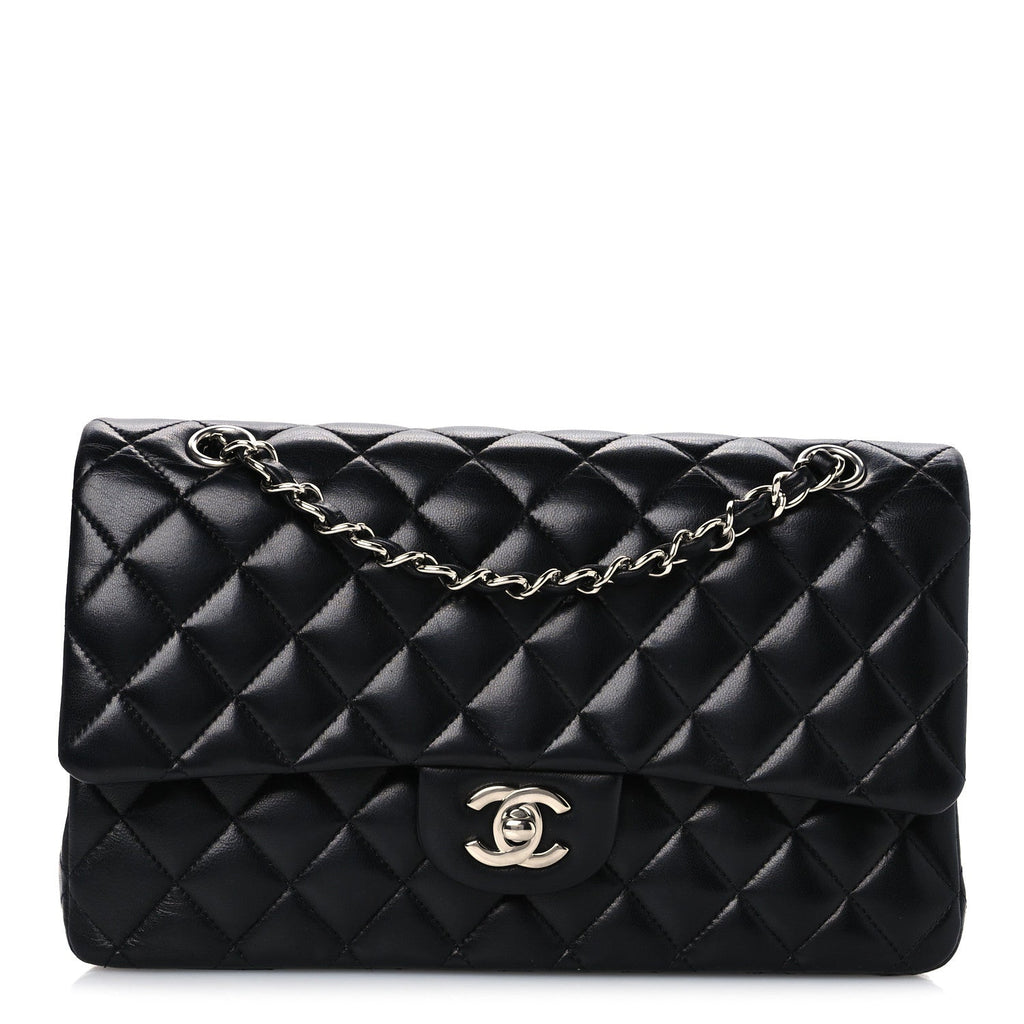 Lambskin Quilted Medium Double Flap Black Black wholesalehk.shop