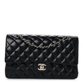 Lambskin Quilted Medium Double Flap Black Black wholesalehk.shop