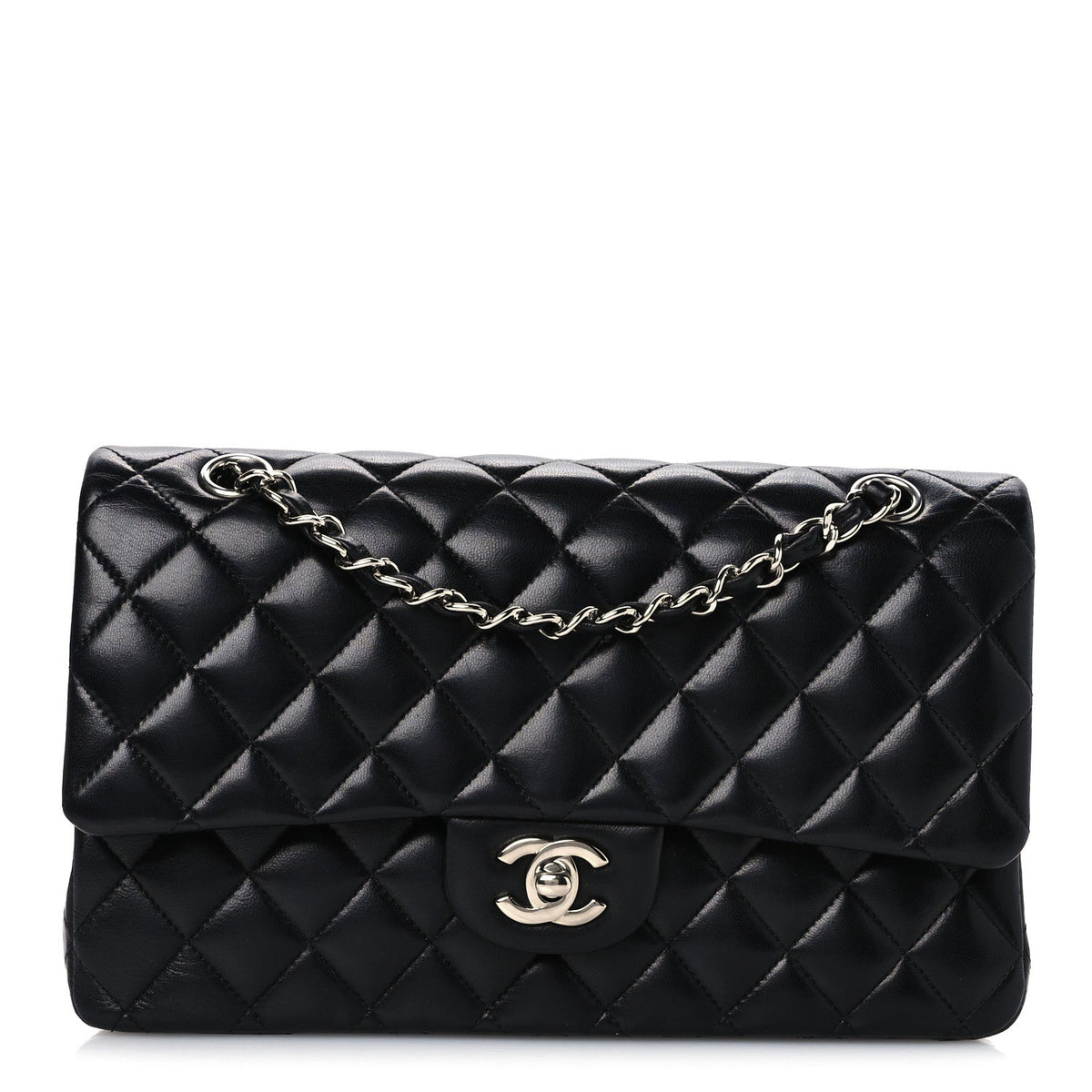 Lambskin Quilted Medium Double Flap Black Black wholesalehk.shop