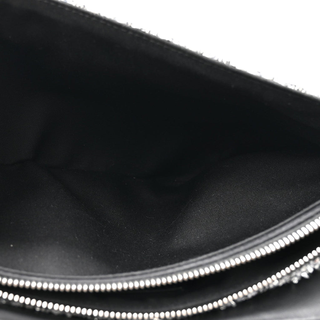 Tweed Saddle Crossbody Bag Black Silver wholesalehk.shop