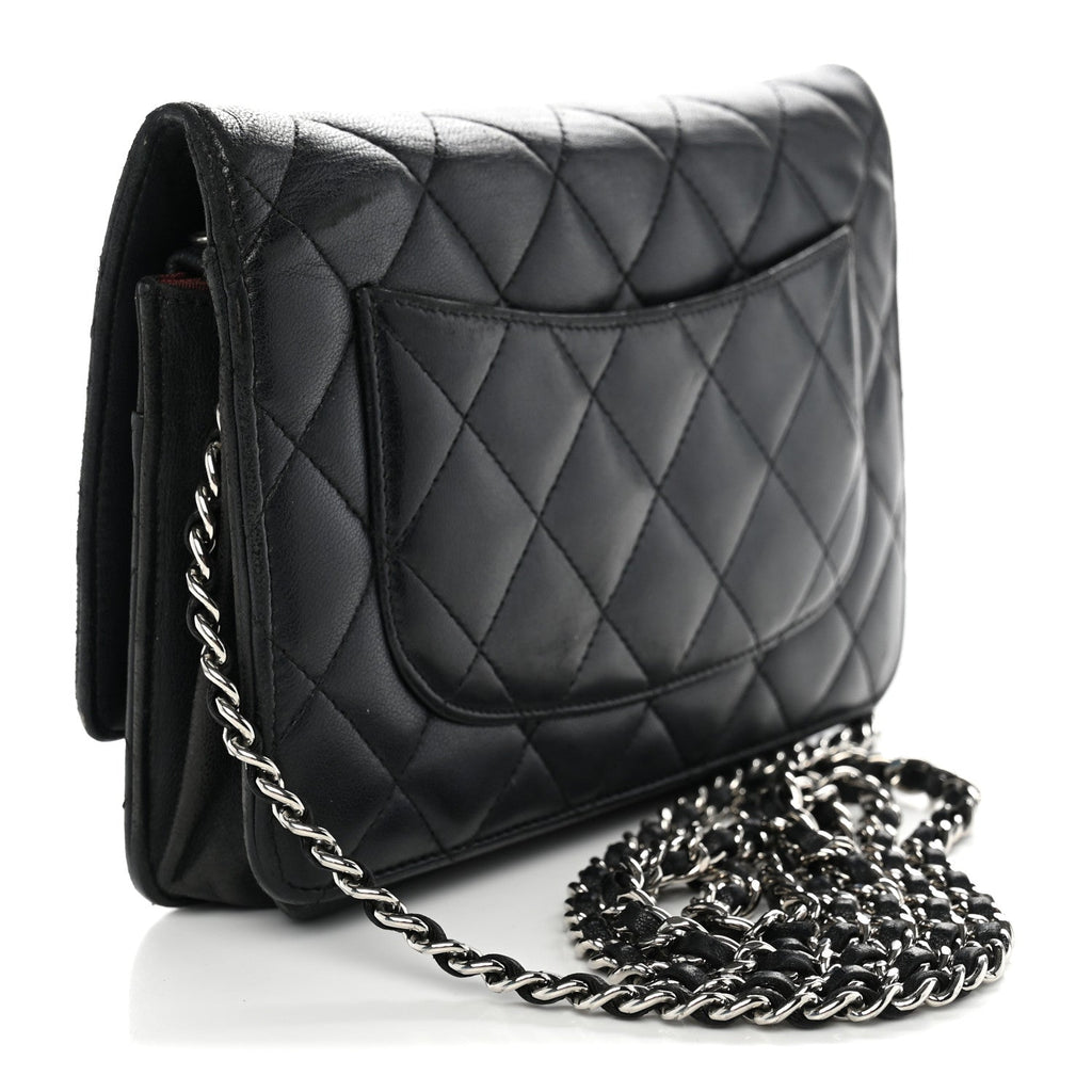 Lambskin Quilted Wallet On Chain WOC Black wholesalehk.shop