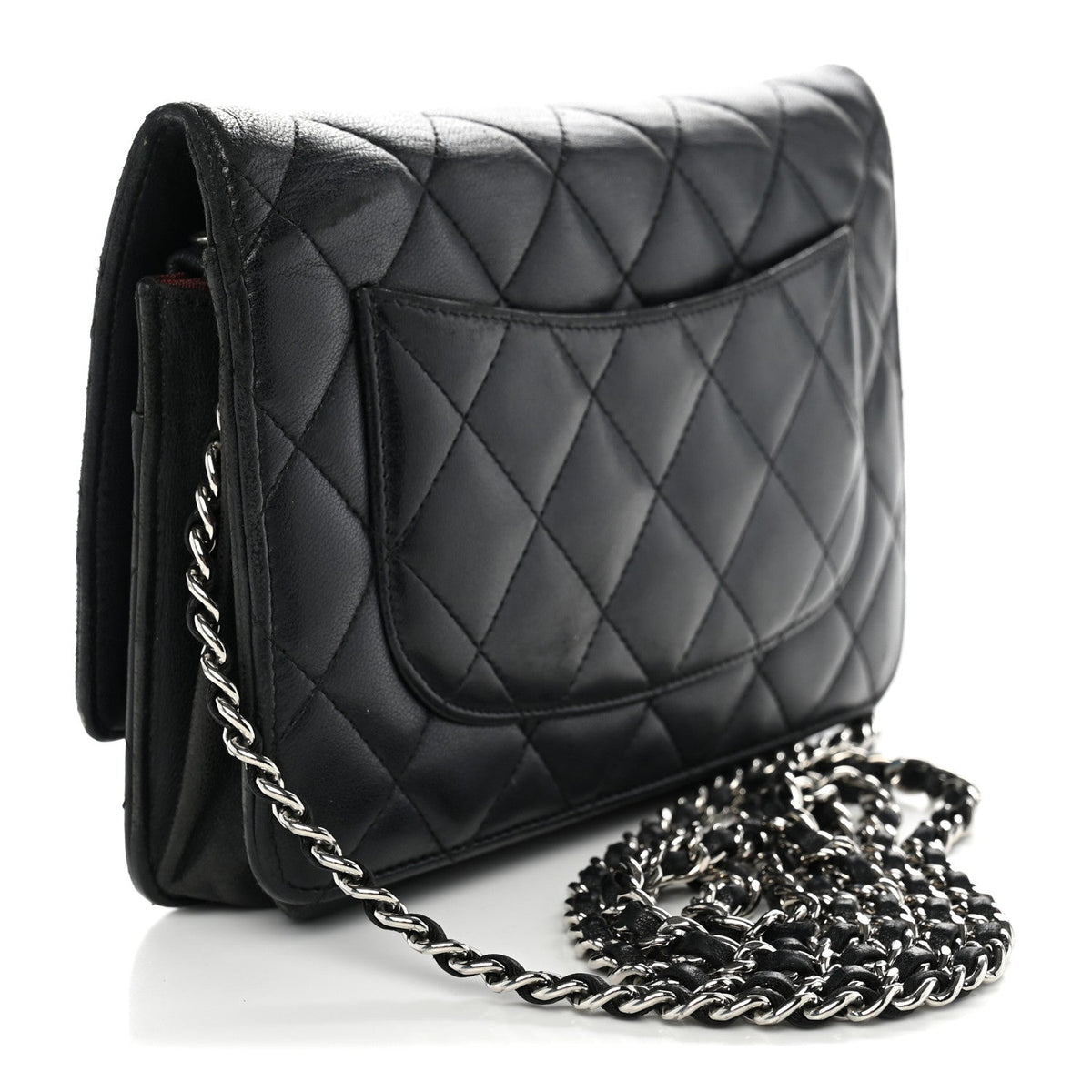 Lambskin Quilted Wallet On Chain WOC Black wholesalehk.shop