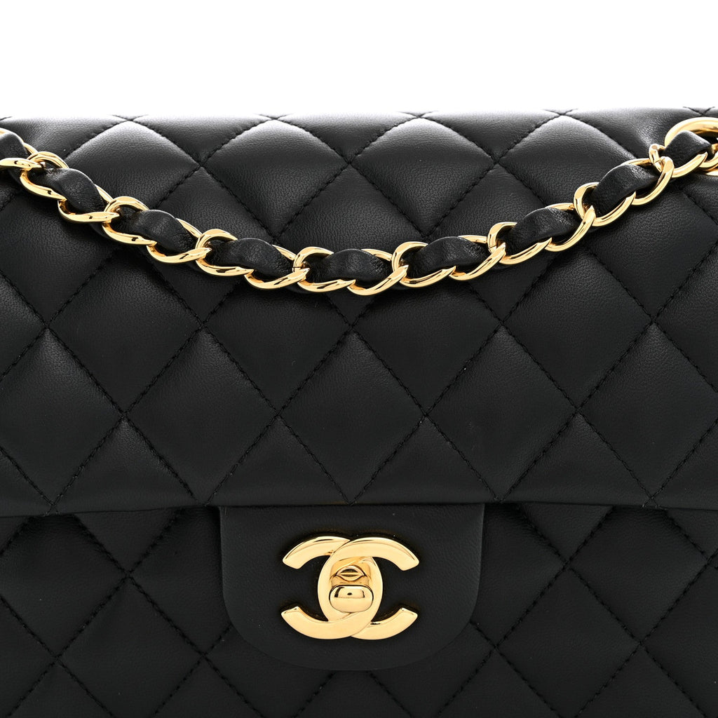 Lambskin Quilted Small Double Flap Black wholesalehk.shop
