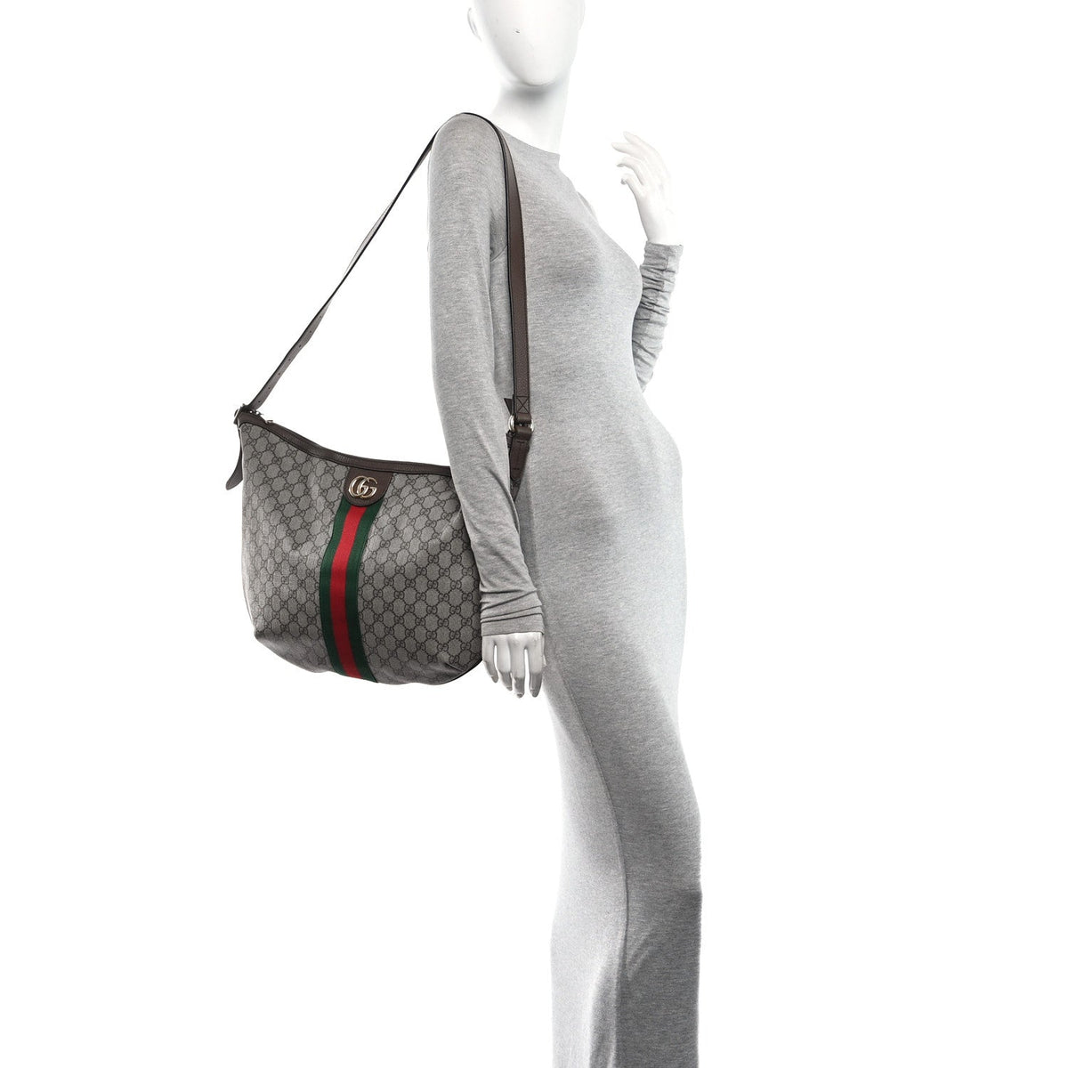 GG Supreme Monogram Web Ophidia Half Moon Hobo Brown wholesalehk.shop