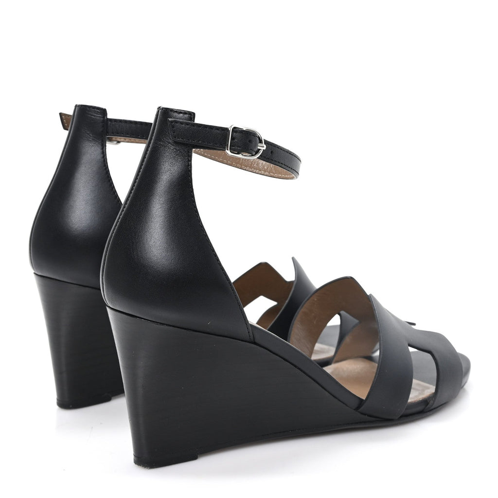 Calfskin Legend Wedge Sandals 36.5 Black wholesalehk.shop