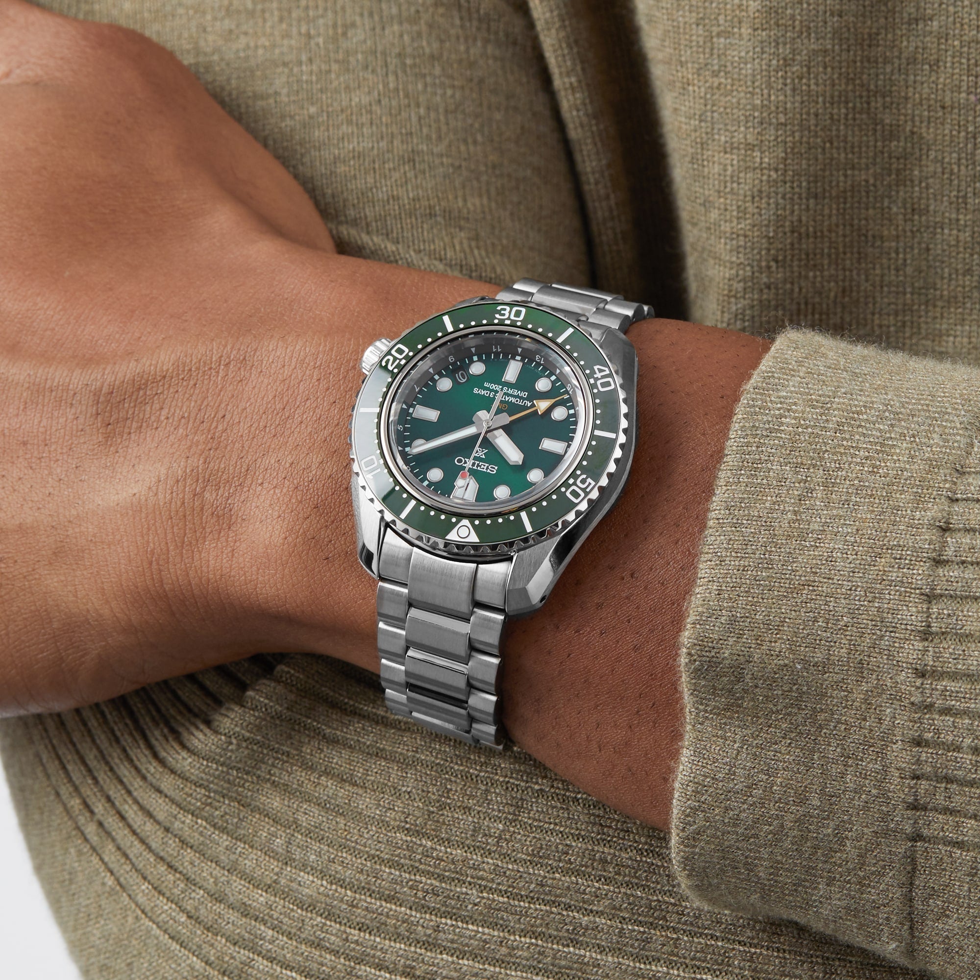 Seiko Prospex GMT Divers Automatic Marine Green Dial Silver Steel Strap Watch For Men - SPB381J1 wholesalehk.shop