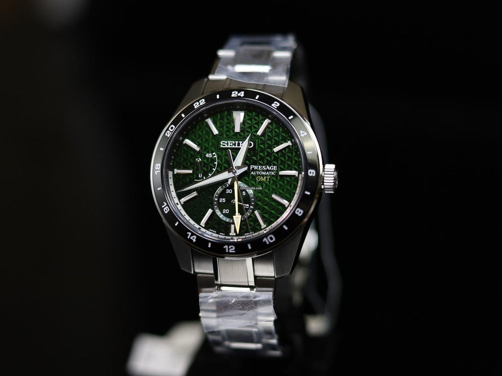 Seiko Presage Sharp Edged Series GMT Green Dial Silver Steel Strap Watch For Men - SPB219J1 wholesalehk.shop