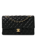 Lambskin Quilted Medium Double Flap Black wholesalehk.shop