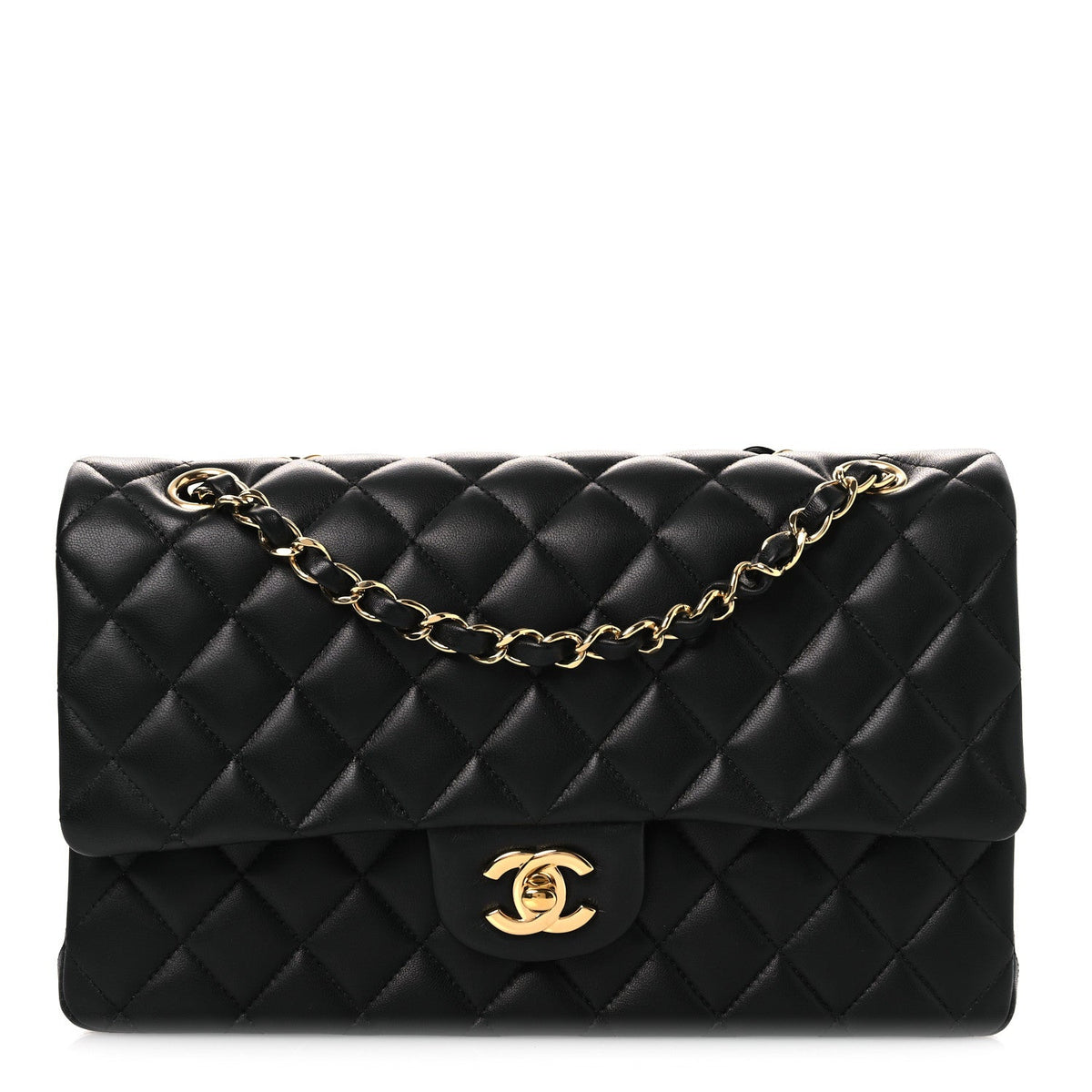 Lambskin Quilted Medium Double Flap Black wholesalehk.shop
