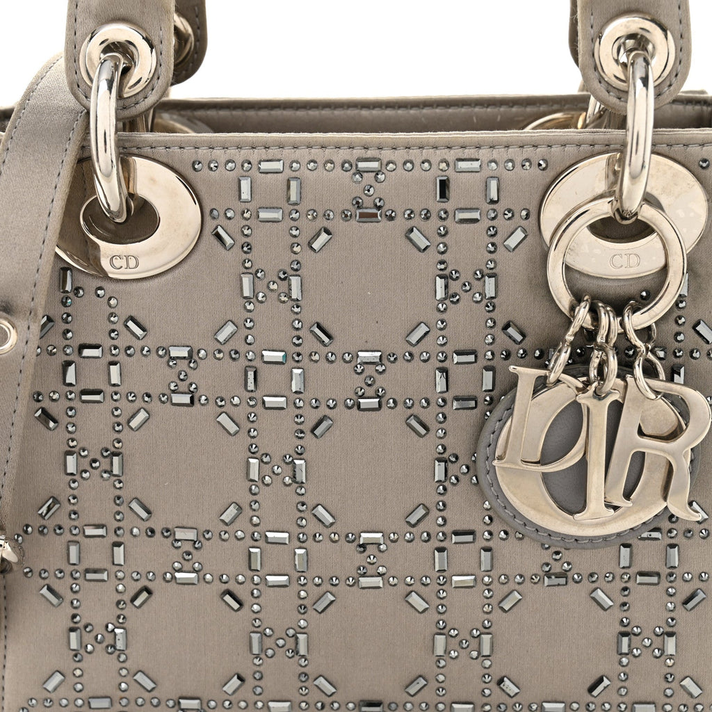 Satin Crystal Cannage Mini Lady Dior Gray wholesalehk.shop