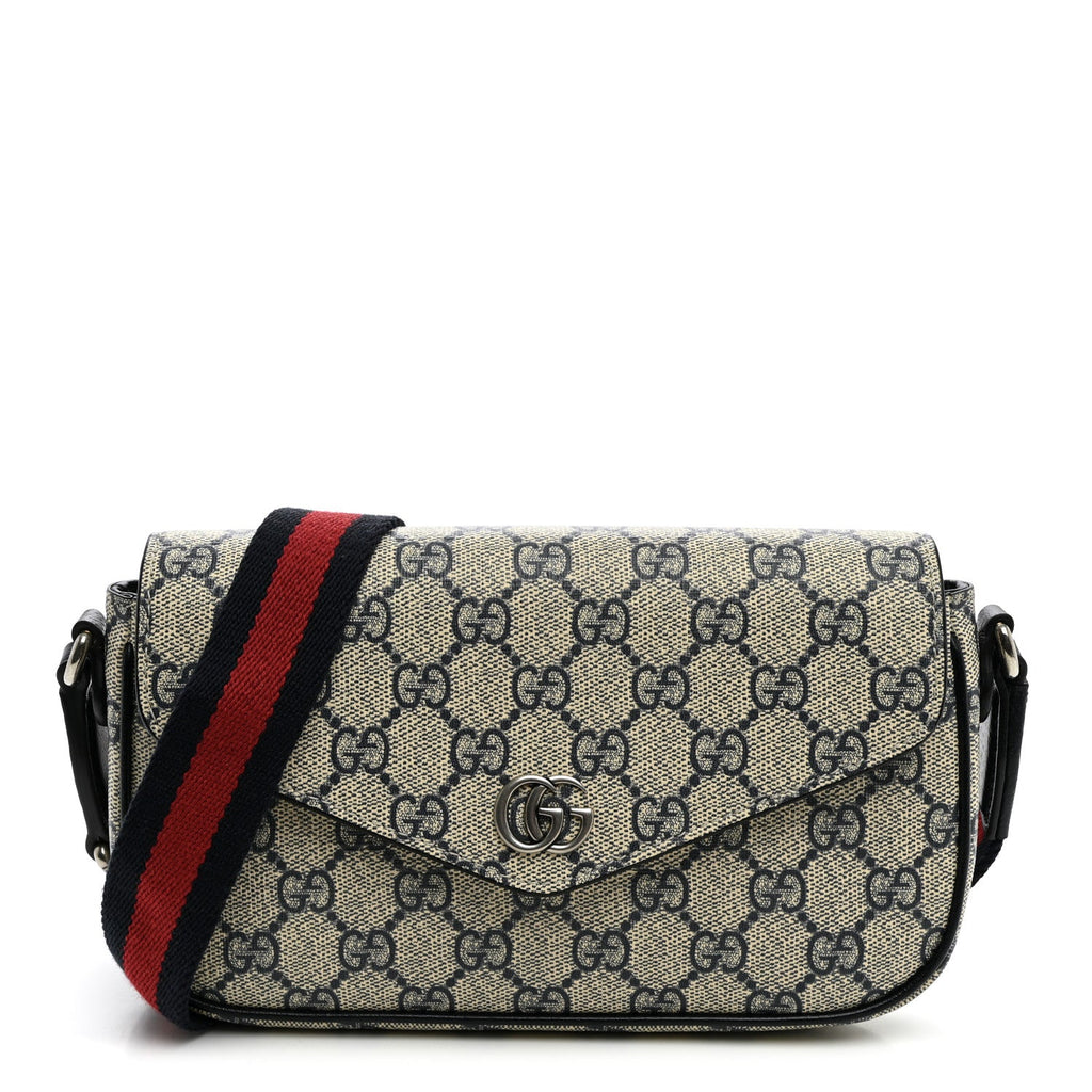 GG Supreme Monogram Textured Dollar Calfskin Web Mini Ophidia Envelope Shoulder Bag Beige Blue wholesalehk.shop