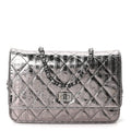 Metallic Striped Calfskin Reissue Wallet On Chain WOC Silver wholesalehk.shop